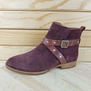 Kork Ease 6 US Kenai Studded Ankle Boots Booties Burgundy Suede Buckle Strap NEW